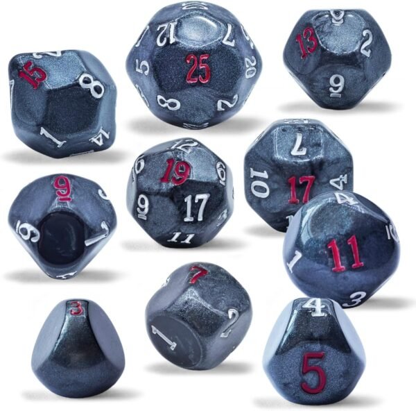 10 Pieces Odd Numbered Polyhedral Dice Set D3-D25, Odd Number Dice D3, D5, D7, D9, D11, D13, D15, D17, D19, D25 for Role Playing Table Games (Marble Black Set)